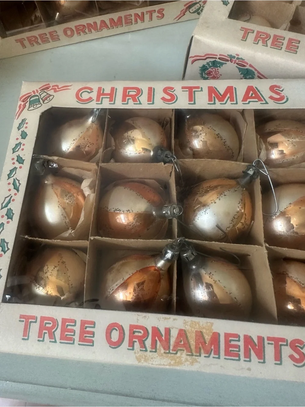 Antique Poland glass Christmas ornaments with boxes lot of 3 boxes